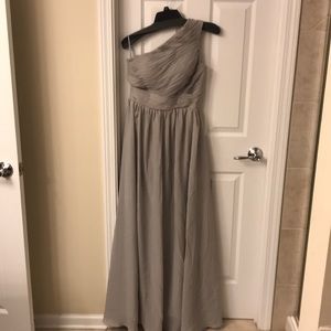 One shoulder evening gown